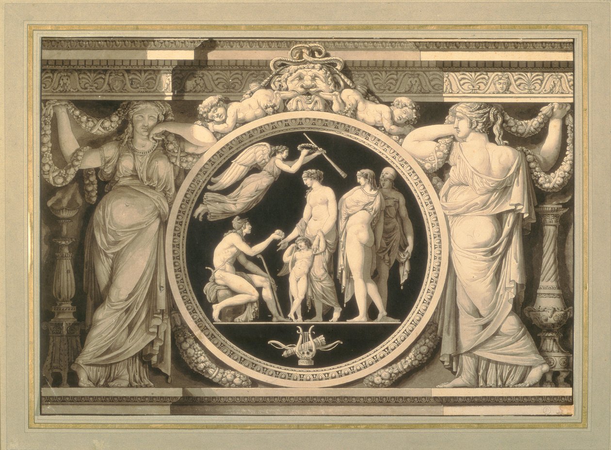 The Judgment of Paris (kalem, fırça ve mürekkep) kabartması için tasarım by Jean Guillaume Moitte
