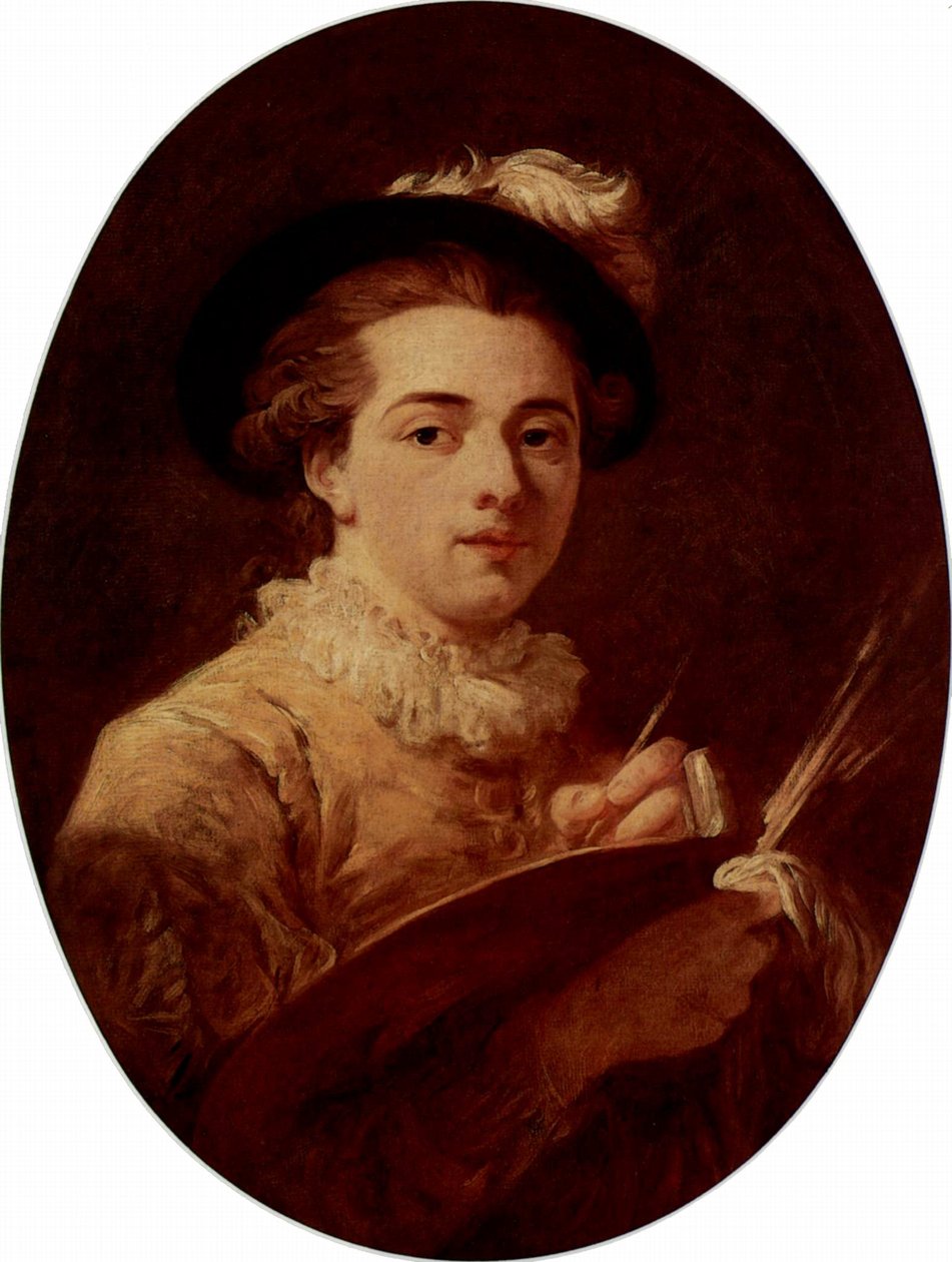Kendi kendine portre, oval by Jean Honore Fragonard