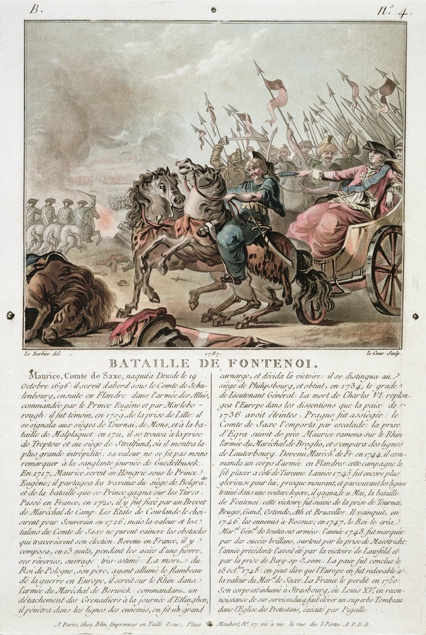 Fontenoy Savaşı, 1745, Louis Le Coeur (fl.1780-1800), 1787 tarafından oyulmuş by Jean Jacques Francois Le Barbier