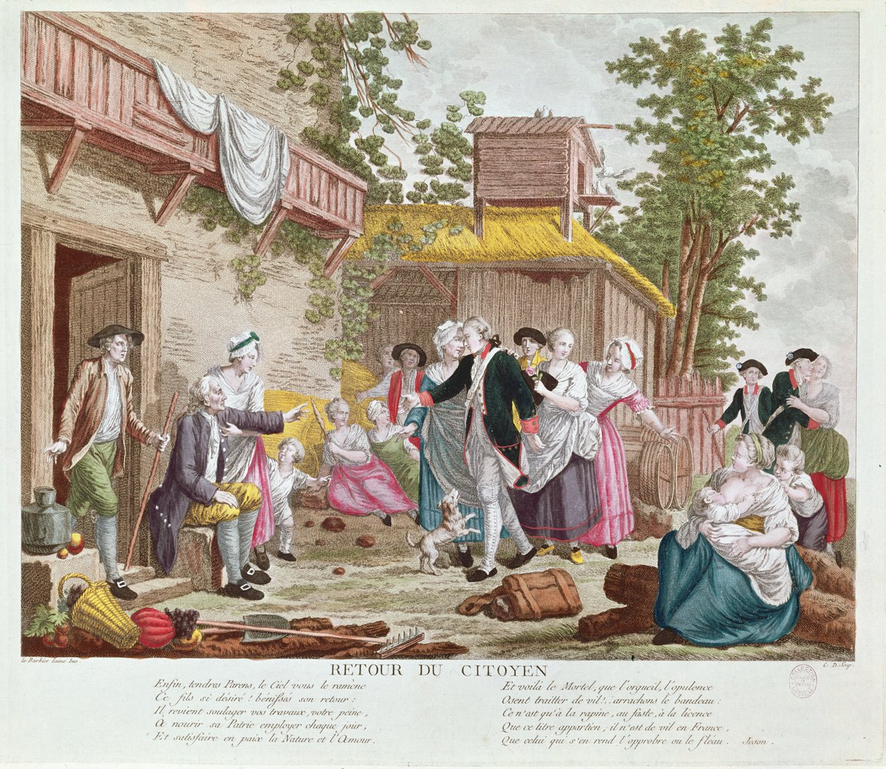 Vatandaşın Dönüşü, 1792 (renkli gravür) (ayrıca bkz. 336991) by Jean Jacques Francois Le Barbier
