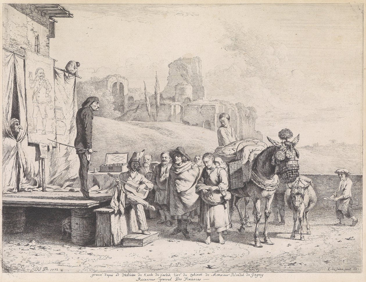 Kalıntılarla dolu bir İtalyan manzarasında tiyatro kervanı by Jean Jacques de Boissieu