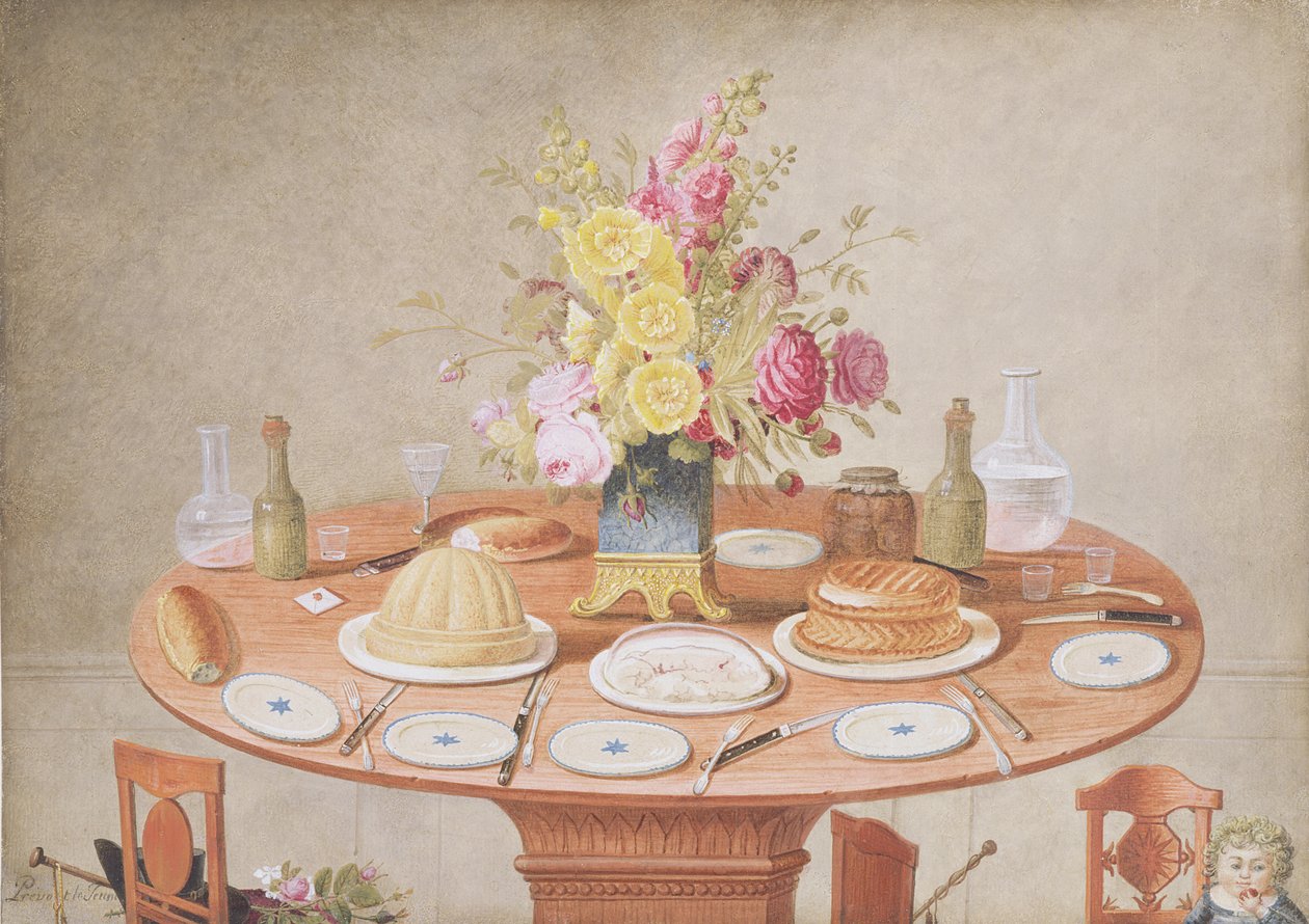PD.869-1973 Yemek için Masa Takımında Çiçek Vazolu Natürmort, c.1810 (wc ve guaj) by Jean Louis Prevost