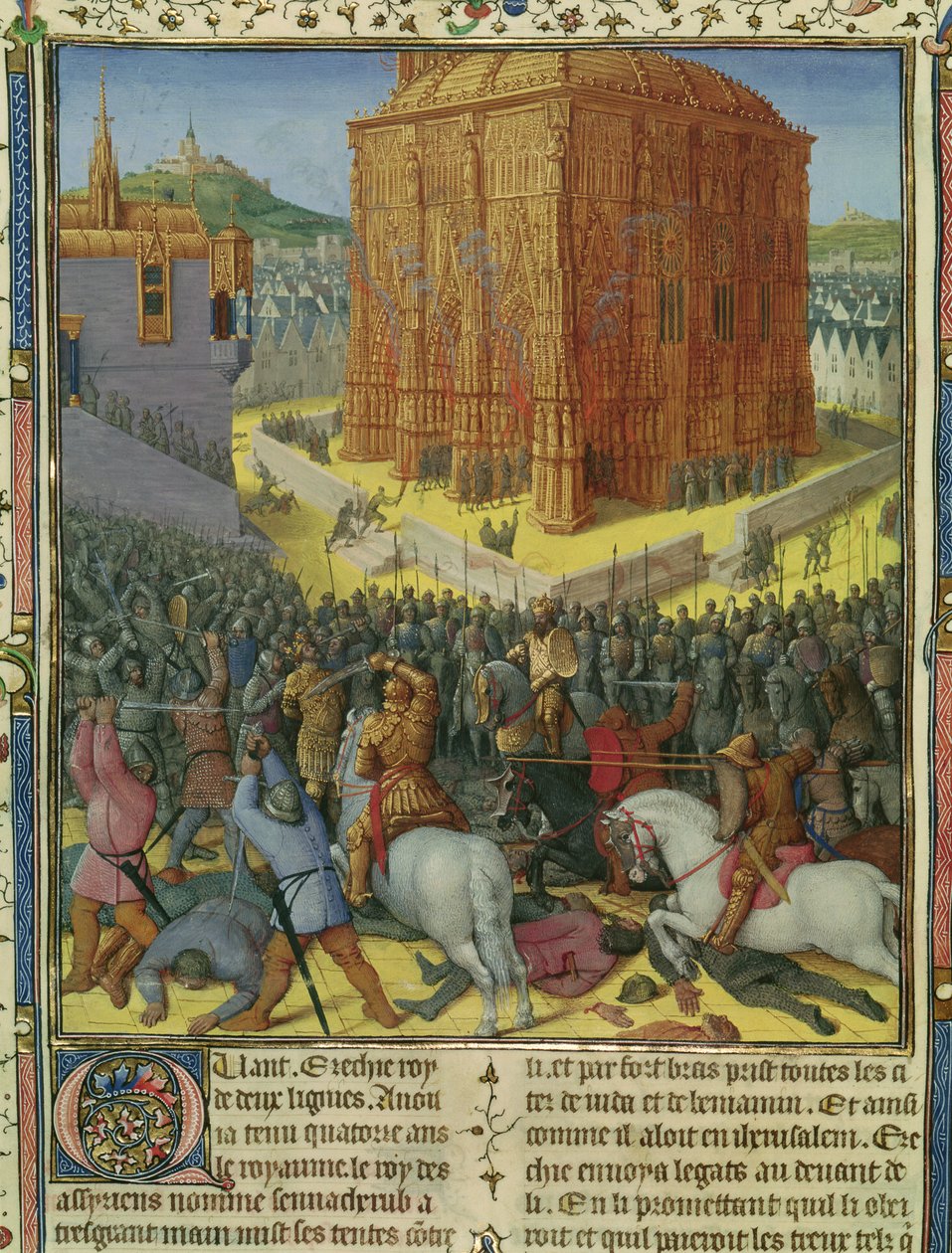Ms Fr 247 fol.213 Nebuchadnezzar tarafından Kudüs Kuşatması, 'Antiquites Judaiques'den bir örnek, c.1470 by Jean Fouquet