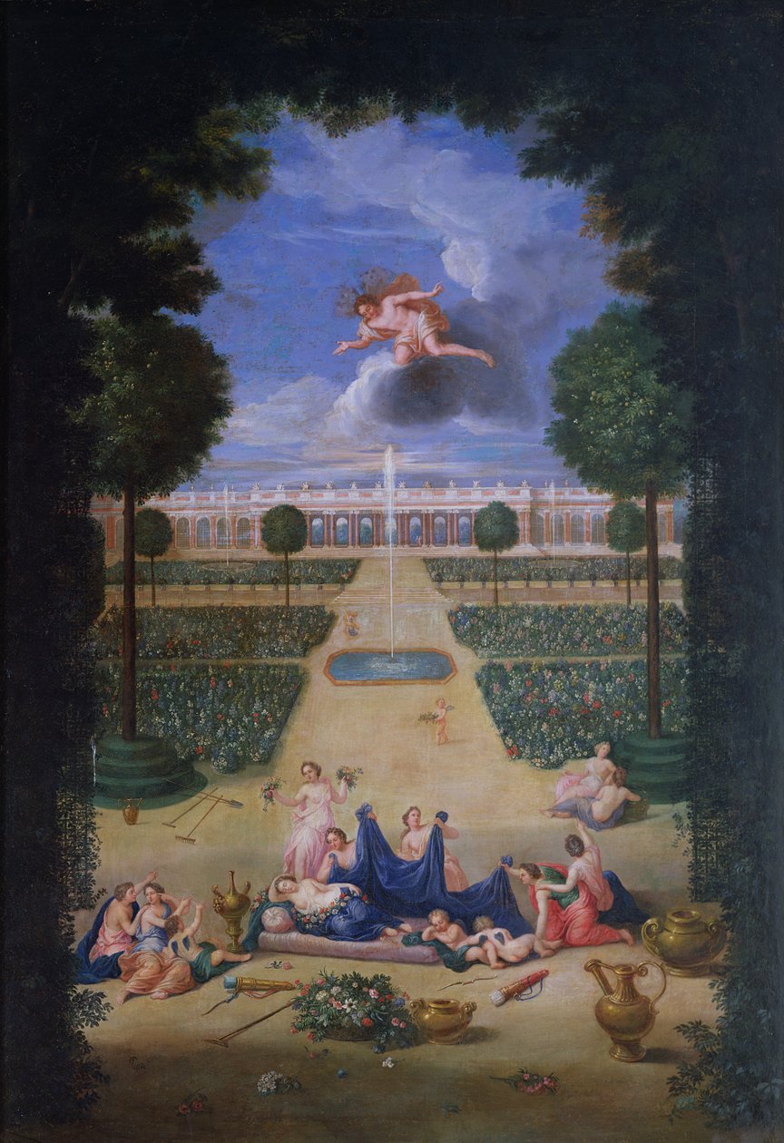 Versay Koruları. Flora ve Zephyr ile Trianon parterlerinin görünümü by Jean the Younger Cotelle