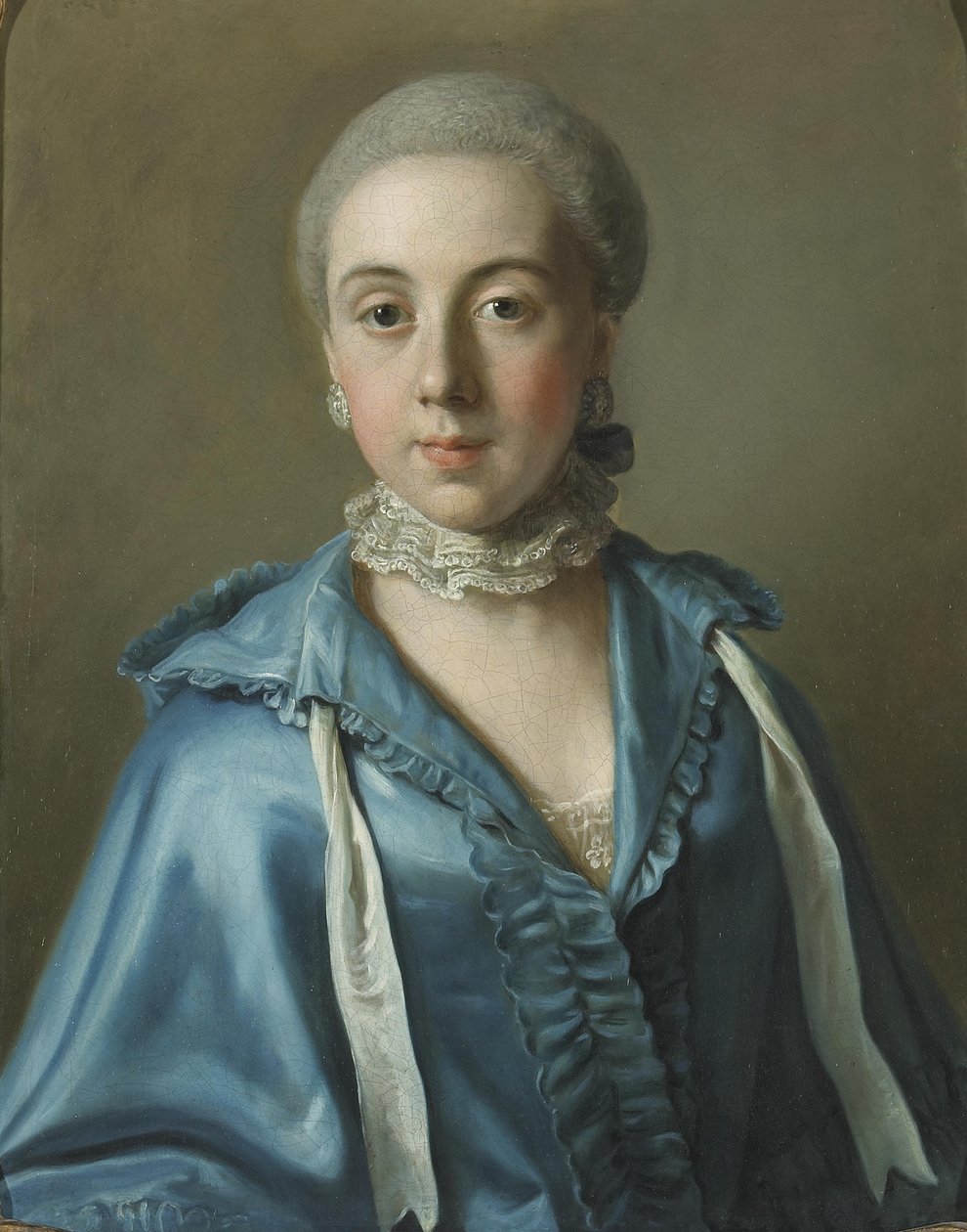 Mavi elbiseli ve dantel yakalı bir bayanın portresi by Jean Étienne Liotard