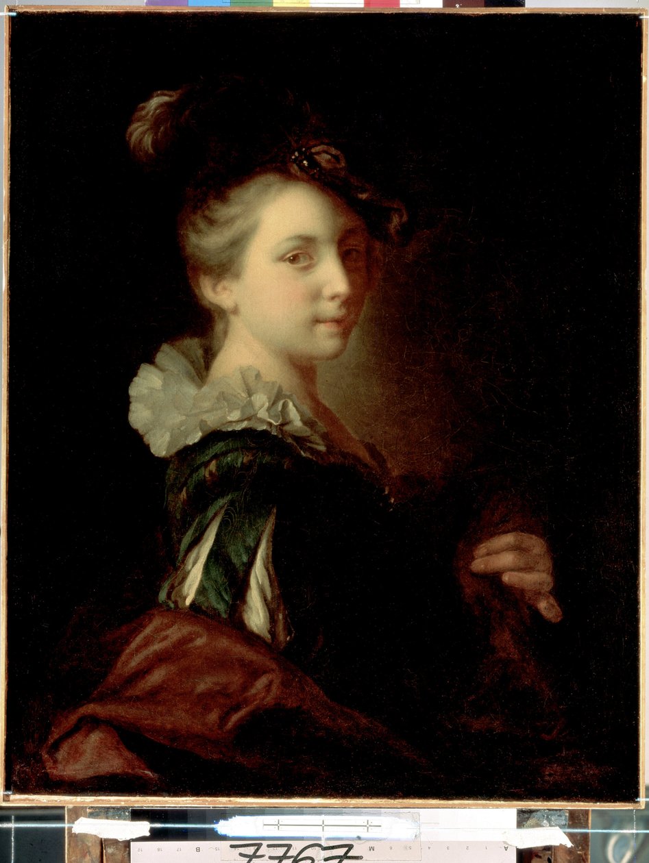 ""Tiyatro kostümlü genç aktris"" (Tiyatro elbiseli Genç Kadın) Alexis Grimou (1678-1733) tarafından 1730 Dim civarında boyama. 74x59 cm Saint Petersburg Hermitage Müzesi by Jean Alexis Grimou