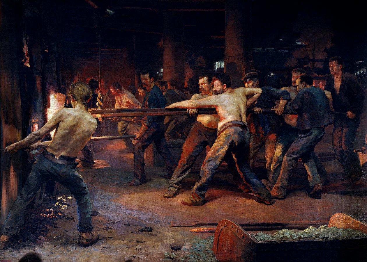 Metalurji fabrikasında çalışan işçi izabeciler. Jean Rixens tarafından boyama by Jean Andre Rixens