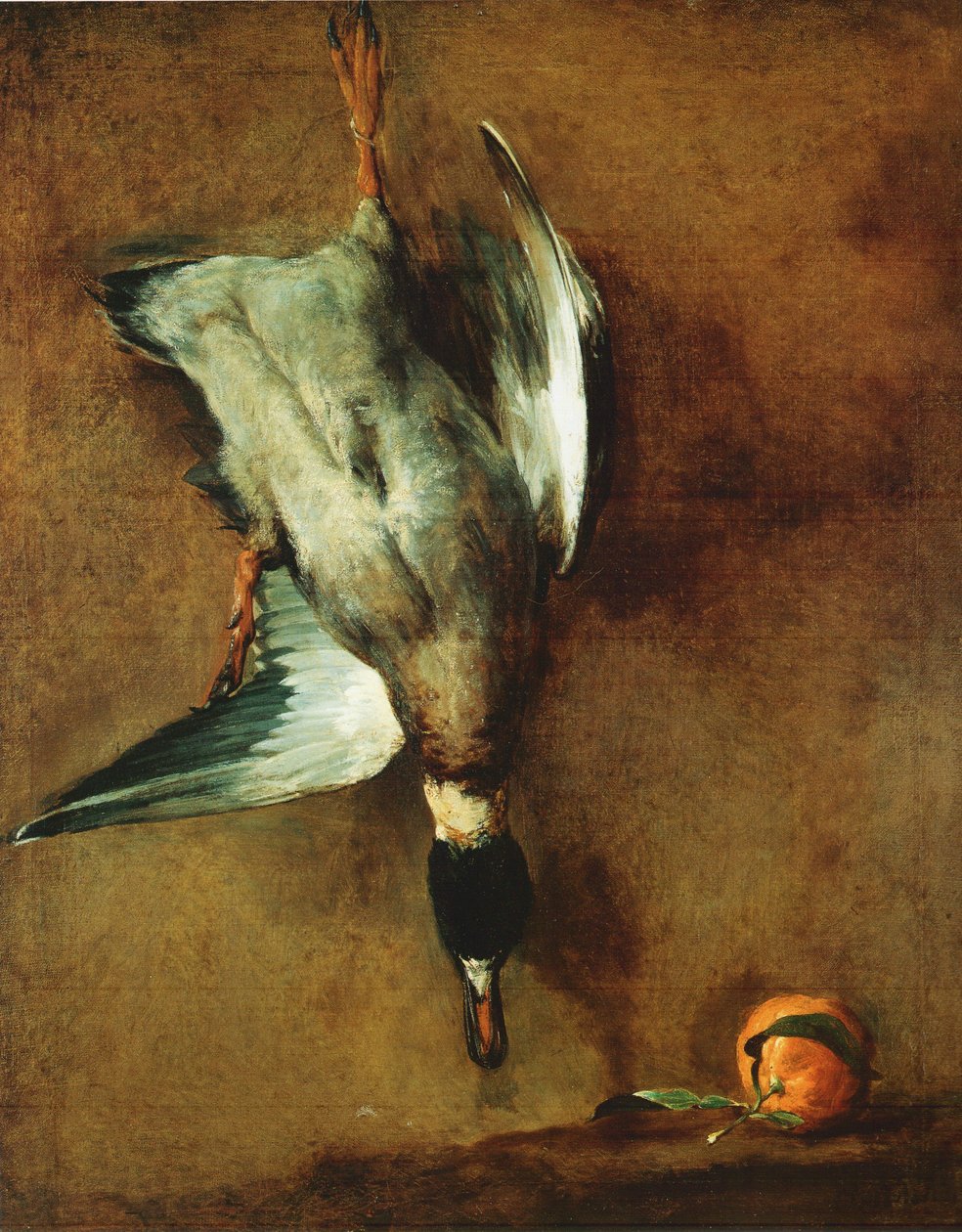 Duvara bağlı yeşil yakalı bir ördek ve bir bigarade by Jean Baptiste Simeon Chardin