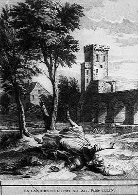 sütçü kız ve süt sürahisi (gravür by Jean Baptiste (after) Oudry