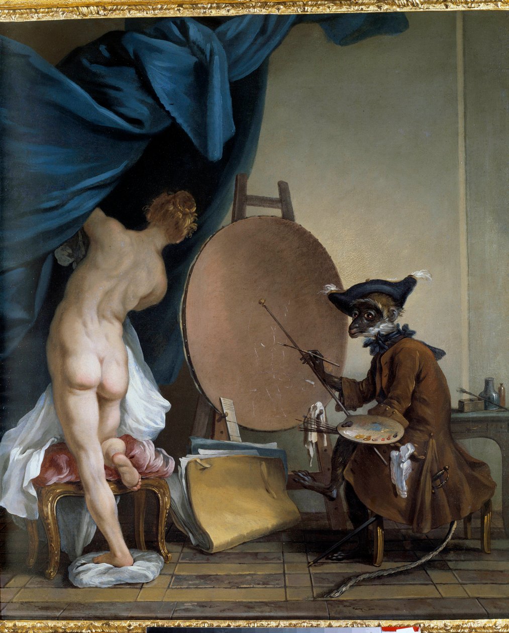 Maymun Ressam. Tuval üzerine yağlı boya, 0.89 x 0.62 m. - Ressam maymunu. Jean Baptiste Deshays (1729 - 1765) tarafından yapılan tablo by Jean Baptiste Deshays