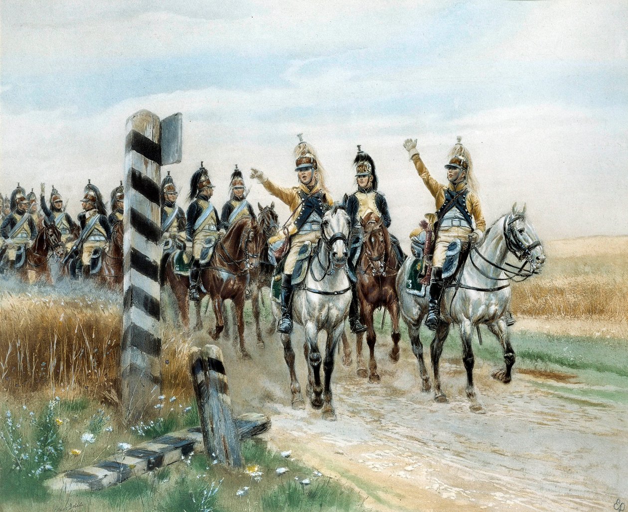 Sınır direği, 23. Dragon Suluboya, Edouard Detaille (1848-1912). 19. yüzyıl. Paris, Musee de l'Armee by Jean Baptiste Edouard Detaille