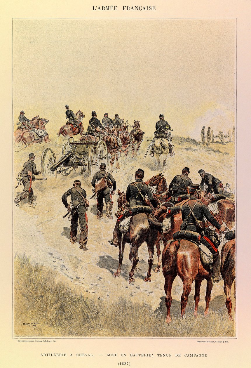 Types and uniforms of the French Armee of Captain Jules Richard, illustrated by Edouard Detaille (1848-1912): Artillery on horseback; Batteries; Field dress in 1887, Private collection by Jean Baptiste Edouard Detaille