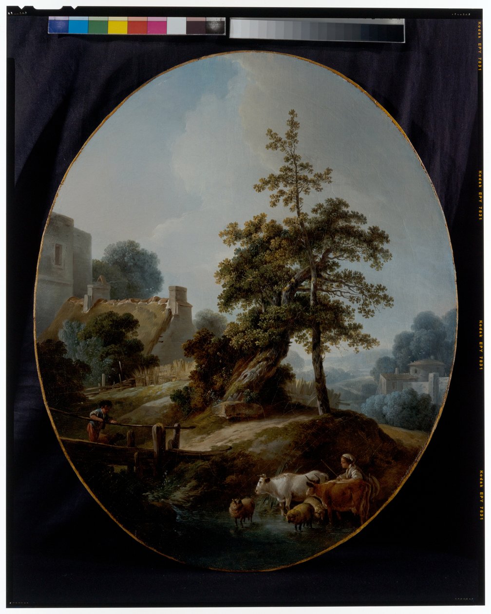 Genç Bir Çocuk ve İnekleri ve Koyunları Olan Bir Çoban Kızın Manzarası by Jean Baptiste Huet