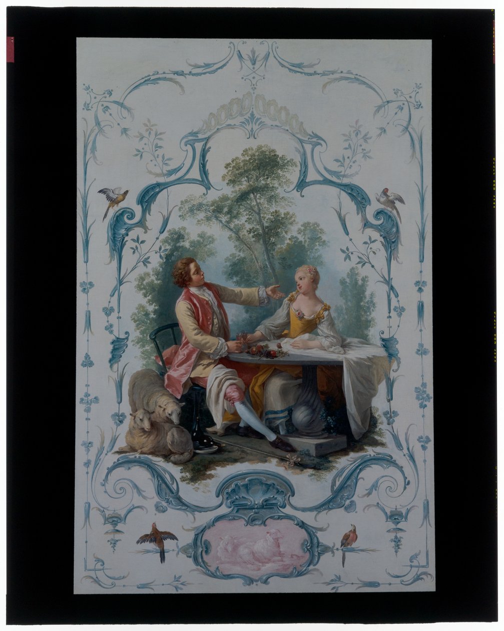 "Piknik" ve "Tost" Adlı Aşık Çiftlerinin Bulunduğu İki Dekoratif Panel by Jean Baptiste Huet