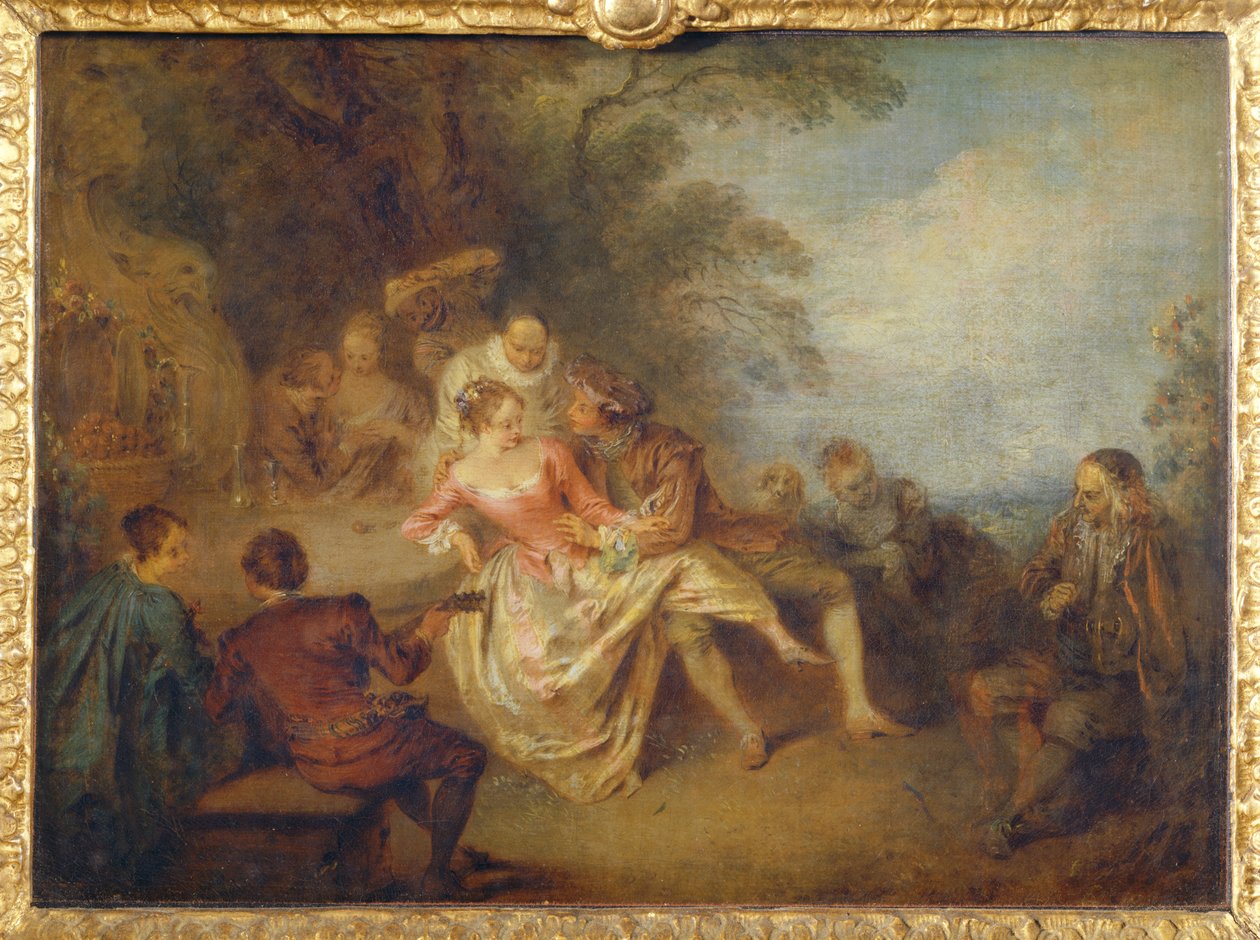 İtalyan komedi oyuncularının bir parkta buluşması ... by Jean-Baptiste Joseph Pater