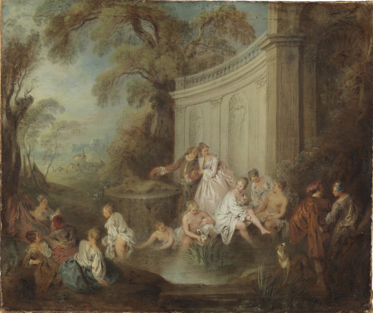 Parkta yıkanan bir şirket - Parkta Yıkanan Bir Şirket, Pater, Jean-Baptiste (1695-1736). Tuval üzerine yağlıboya. Boyut: 49x59cm. Ulusal Müze Stockholm by Jean Baptiste Joseph Pater