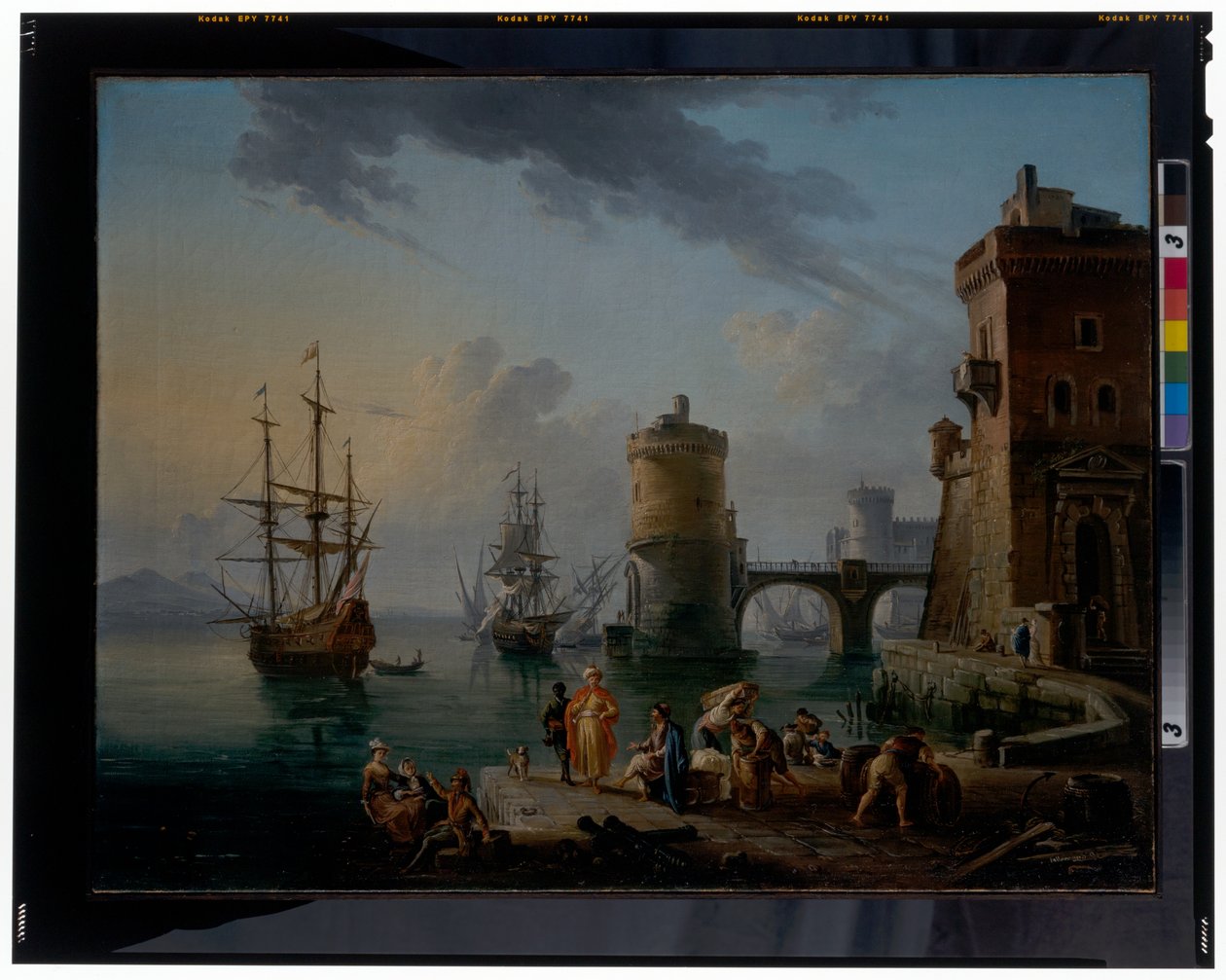 Bir Liman Sahnesi: Gemilerin Önünde Çıkarma Sahnesinde Türk Tüccarları by Jean Baptiste Lallemand