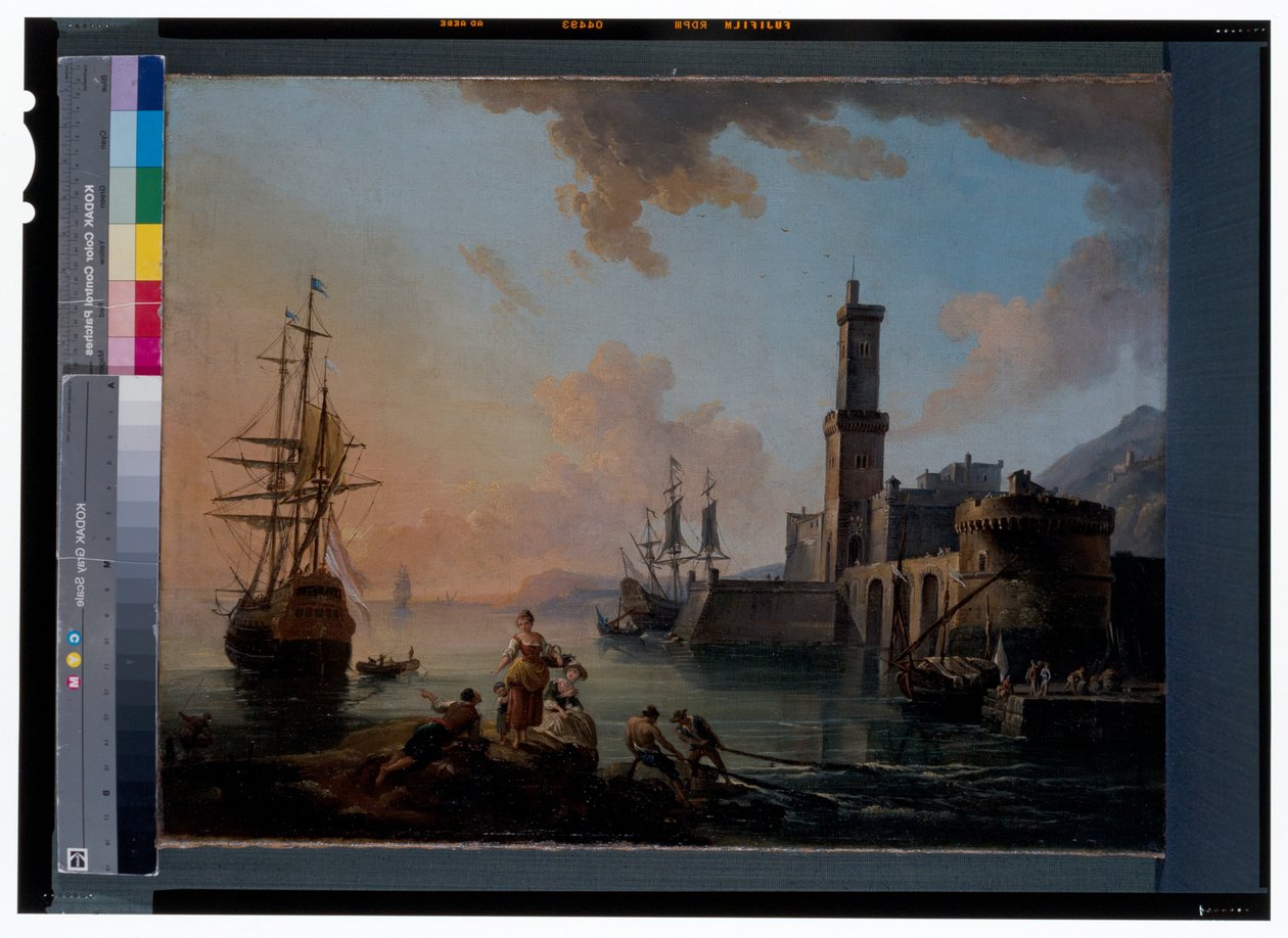 Gün Batımında Bir Akdeniz Limanında Balıkçılar ve Fahişeler by Jean Baptiste Lallemand