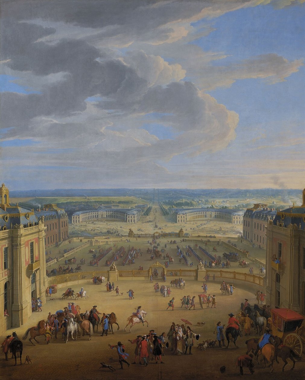Fransızca: Vue perspective du château de Versailles sur la place d