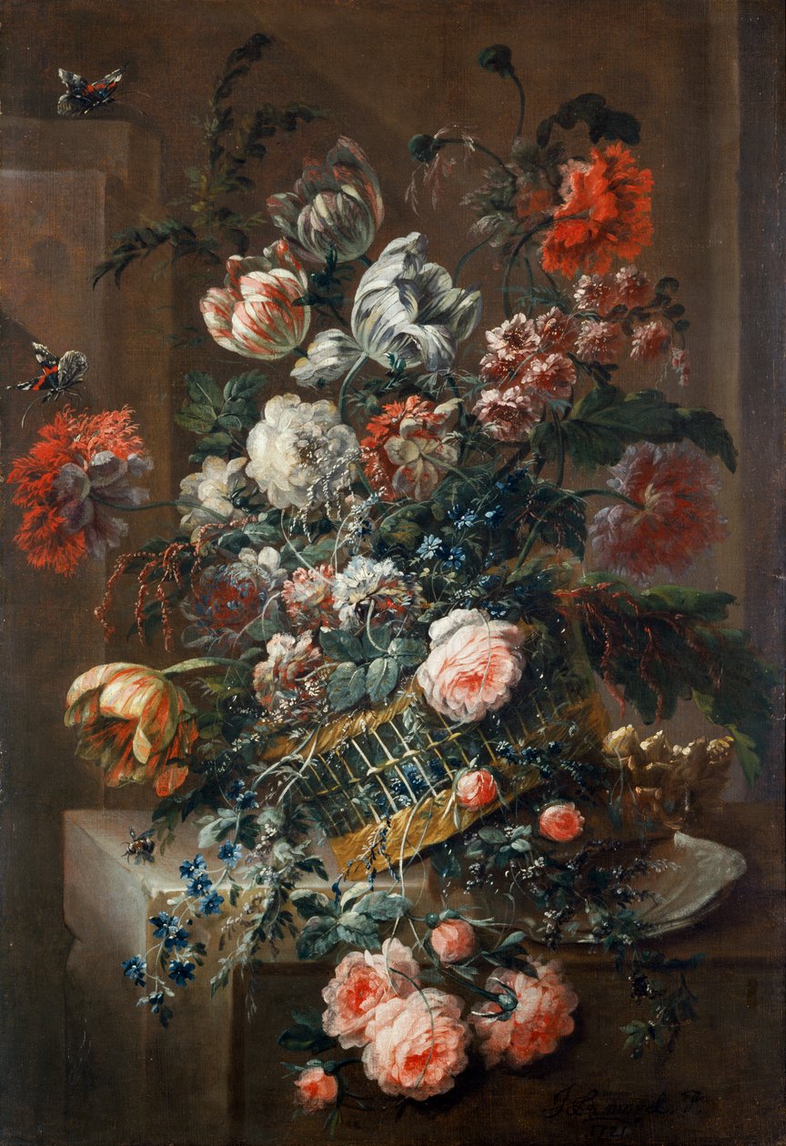 Alacalı lale çiçek parçası (tuval üzerine yağlıboya) by Jean-Baptiste Morel