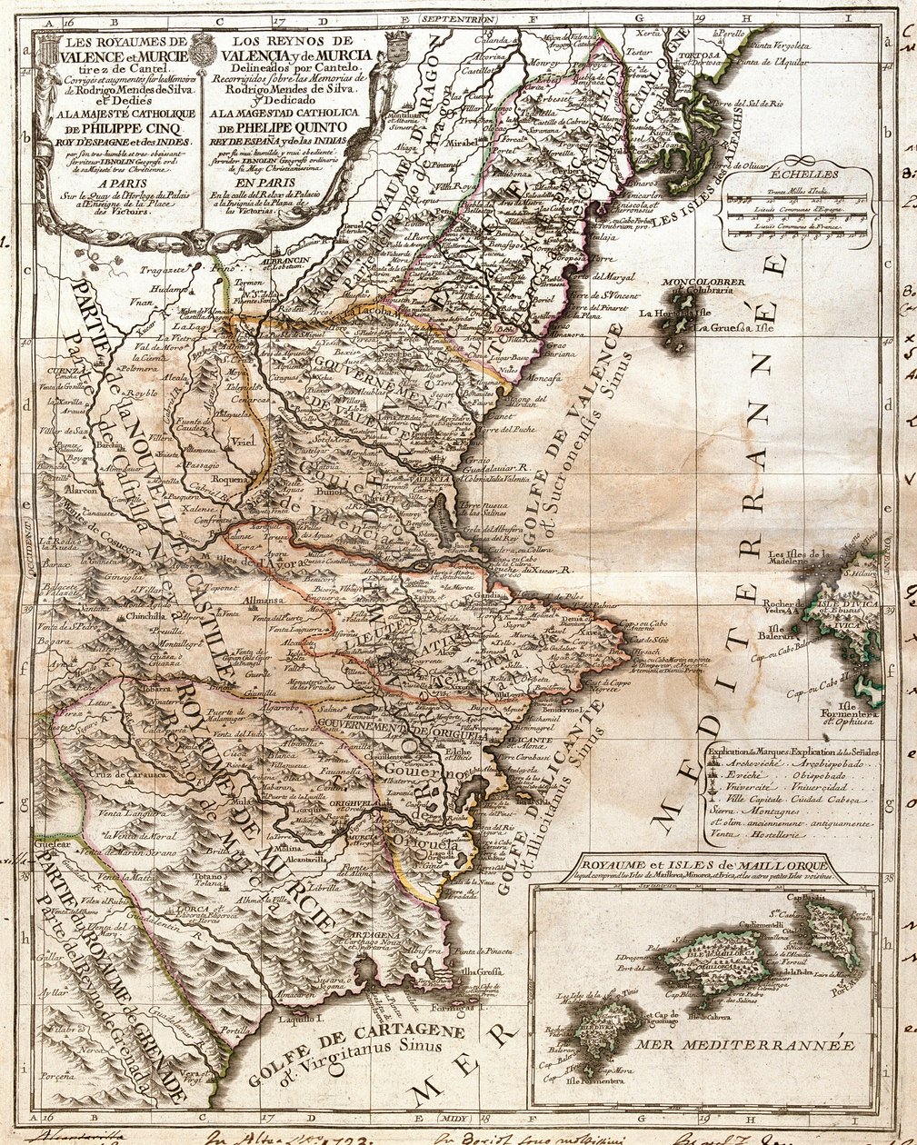 Valencia Krallığı ve Murcia (İspanya) Haritası (Gravür by Jean Baptiste Nolin