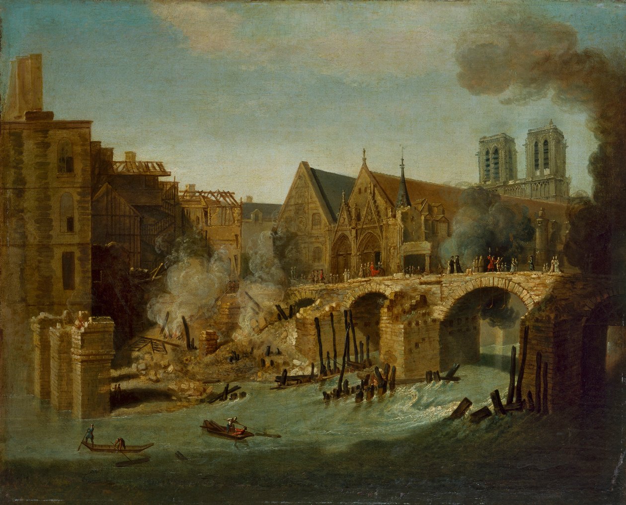 1718 yangınından sonra Petit Pont by Jean-Baptiste Oudry