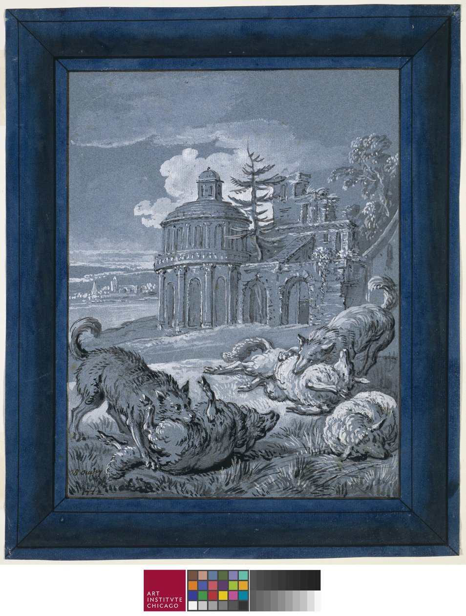 Koyunlara Saldıran Kurtlar (Rein de Trop II) 1732 (kağıt üzerinde yıkama ve guaj ile kalem ve mürekkep) by Jean Baptiste Oudry