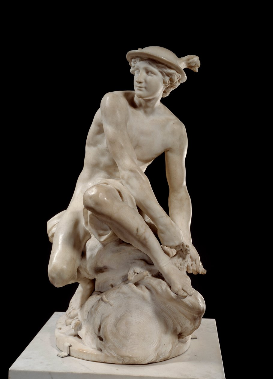 Merkür Kanatlı Sandaletlerini Takarken Mermer heykel, Jean Baptiste Pigalle (1714-1785) 1744 Paris, Louvre Müzesi - Merkür, Kanatlı Sandaletlerini Takarken Jean-Baptiste Pigalle by Jean Baptiste Pigalle
