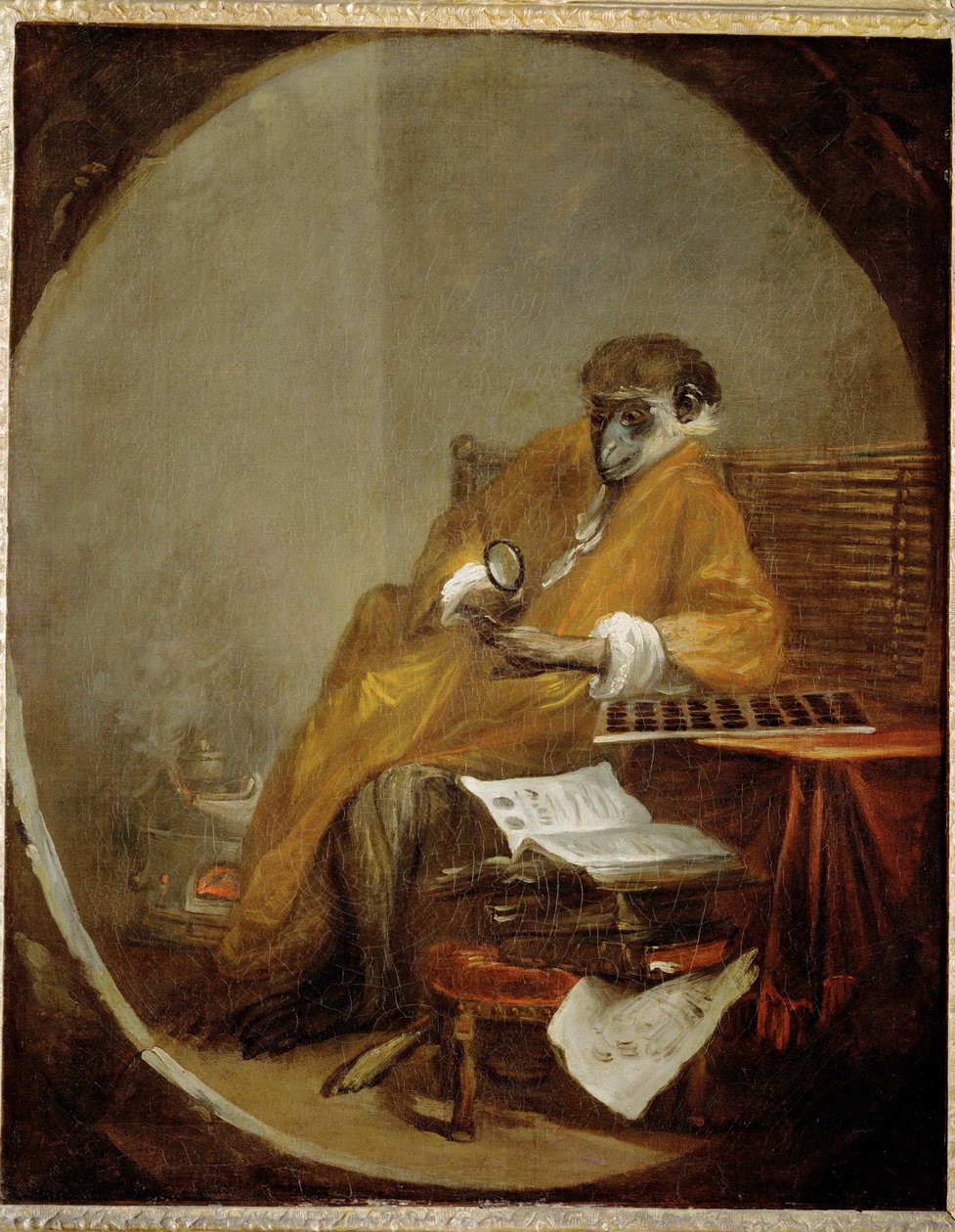 Le singe antiquaire - antika koleksiyoncusu olarak maymun ... by Jean-Baptiste Simeon Chardin