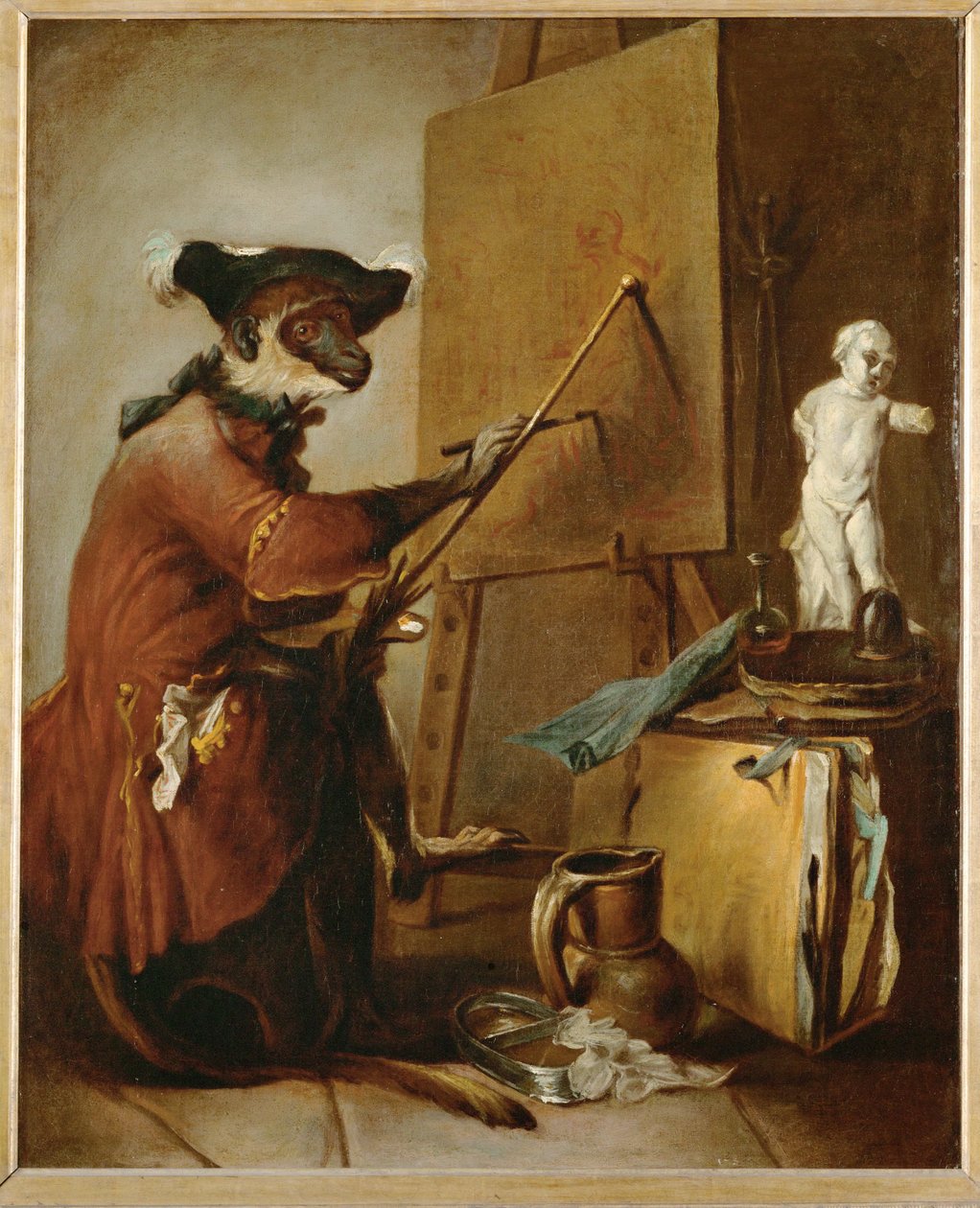 Le singe peintre - ressam olarak maymun ... by Jean-Baptiste Simeon Chardin