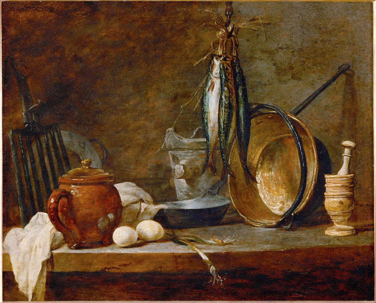 Yalın menü ve mutfak gereçleri ... by Jean-Baptiste Simeon Chardin