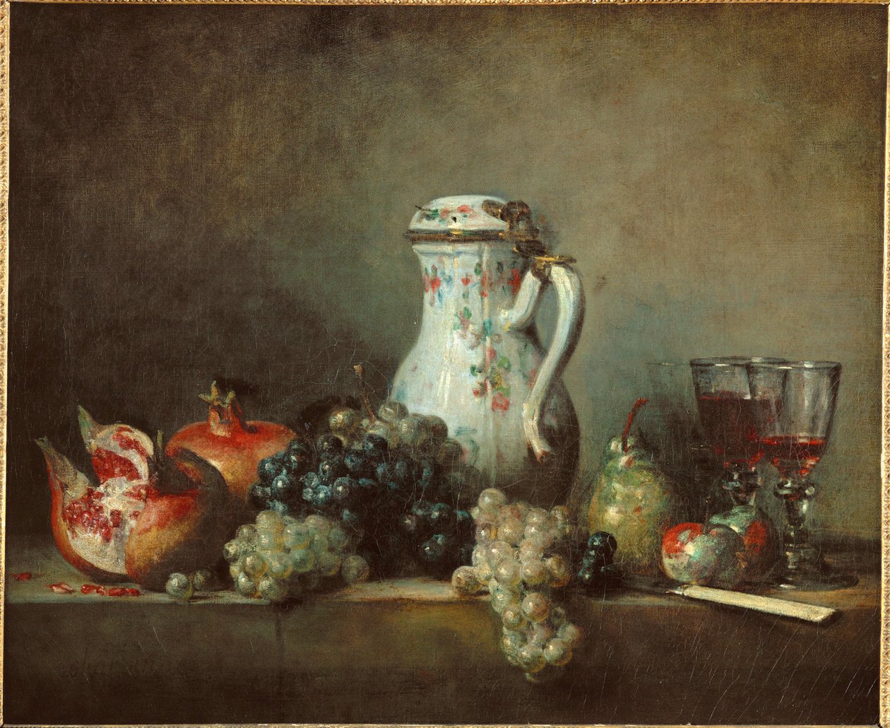 Üzüm ve nar - kuru üzüm ve pomgrenades ... by Jean-Baptiste Simeon Chardin