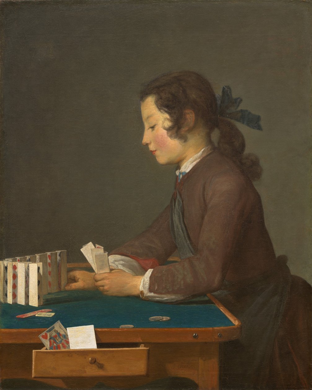 The House of Cards, 1737 dolayları (tuval üzerine yağlı boya) by Jean Baptiste Simeon Chardin