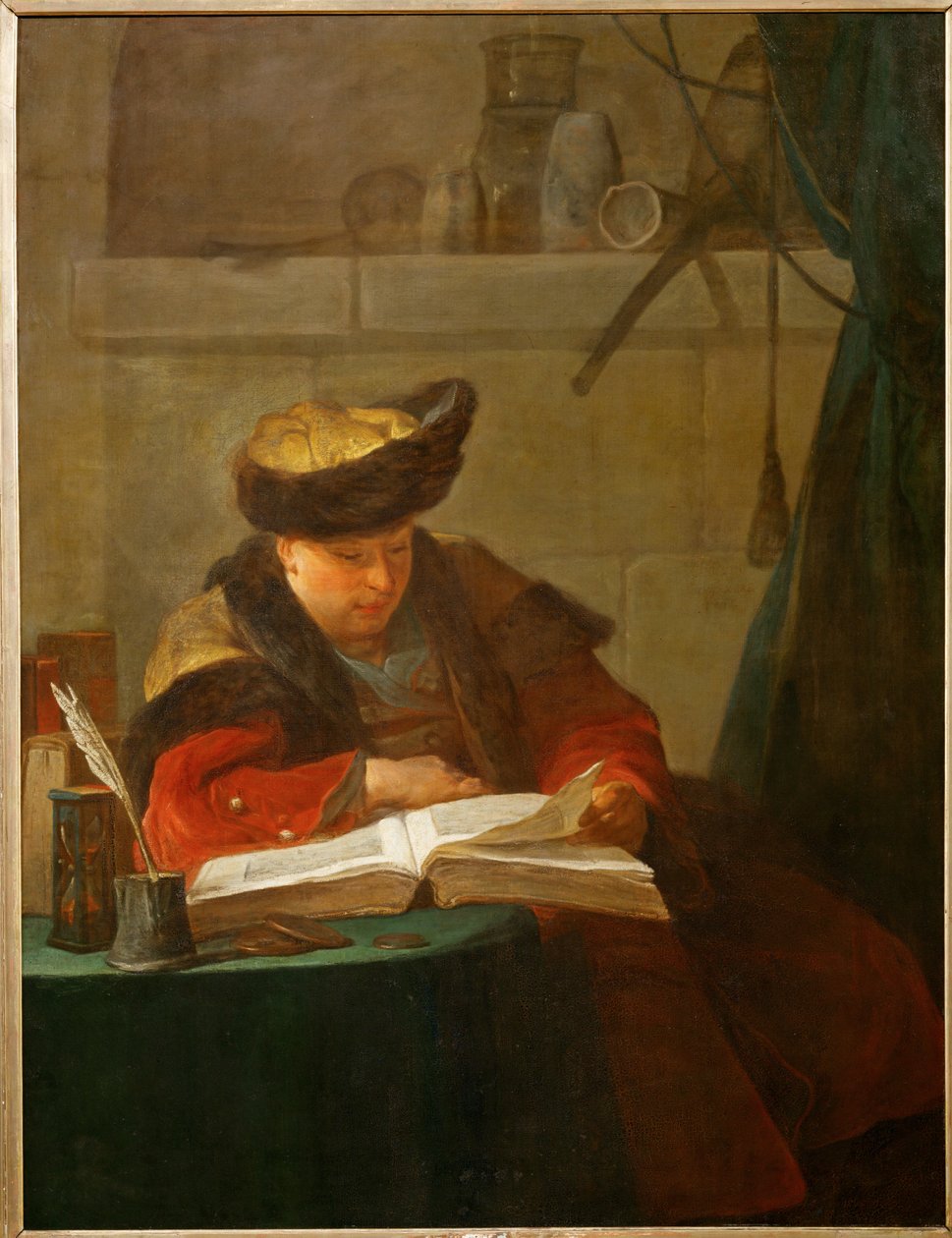 Un chimiste dans son labatoire, dit aussi un philosophe occupee de sa lecture - laboratuvarında bir kimyager ... by Jean-Baptiste Simeon Chardin
