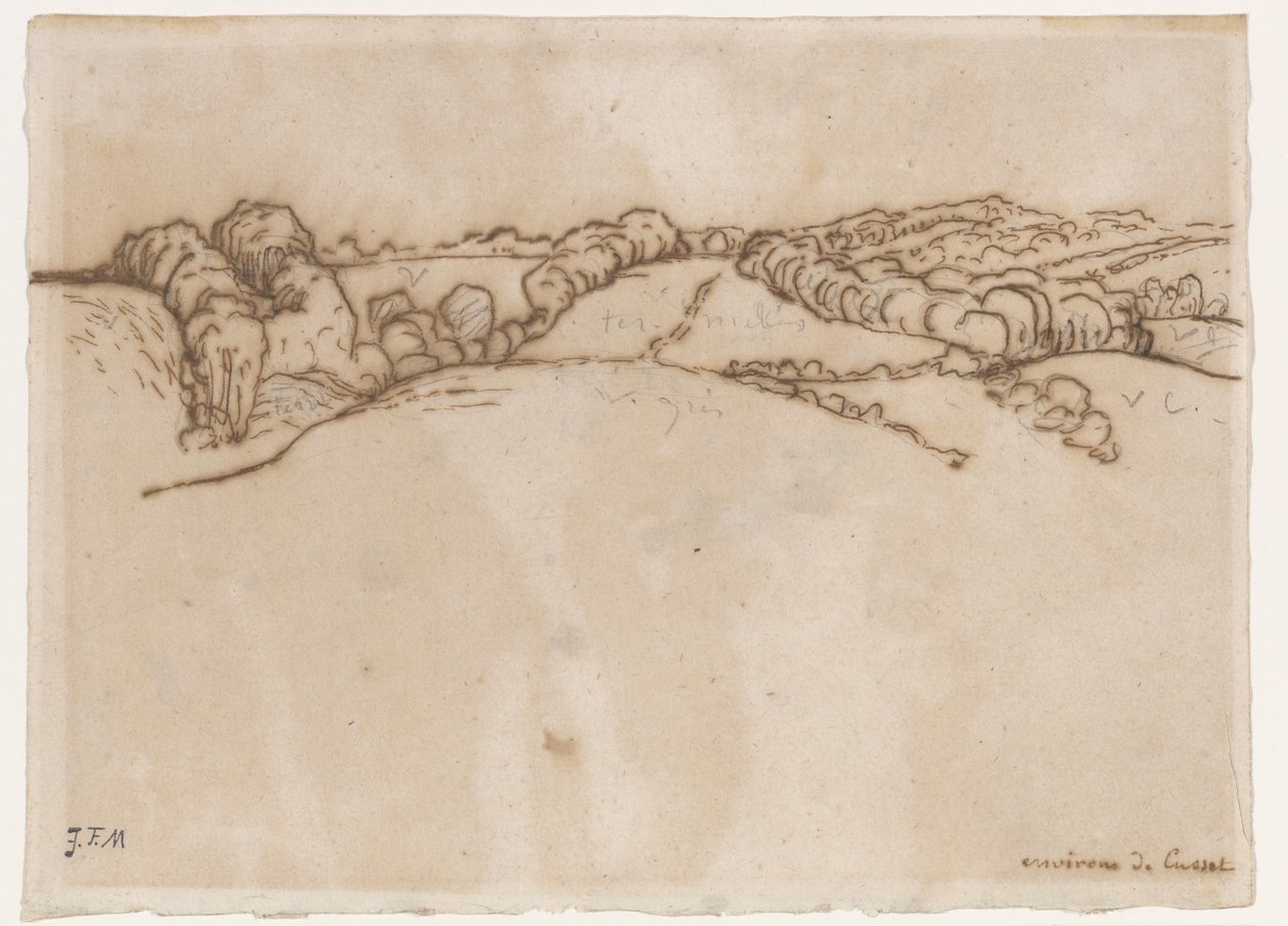 Environs de Cusset, c.1866-69 (pen & brown ink with graphite on laid paper) by Jean Francois Millet