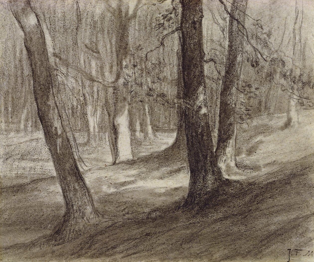 Bir ormandaki ağaçlar (kömür) by Jean Francois Millet