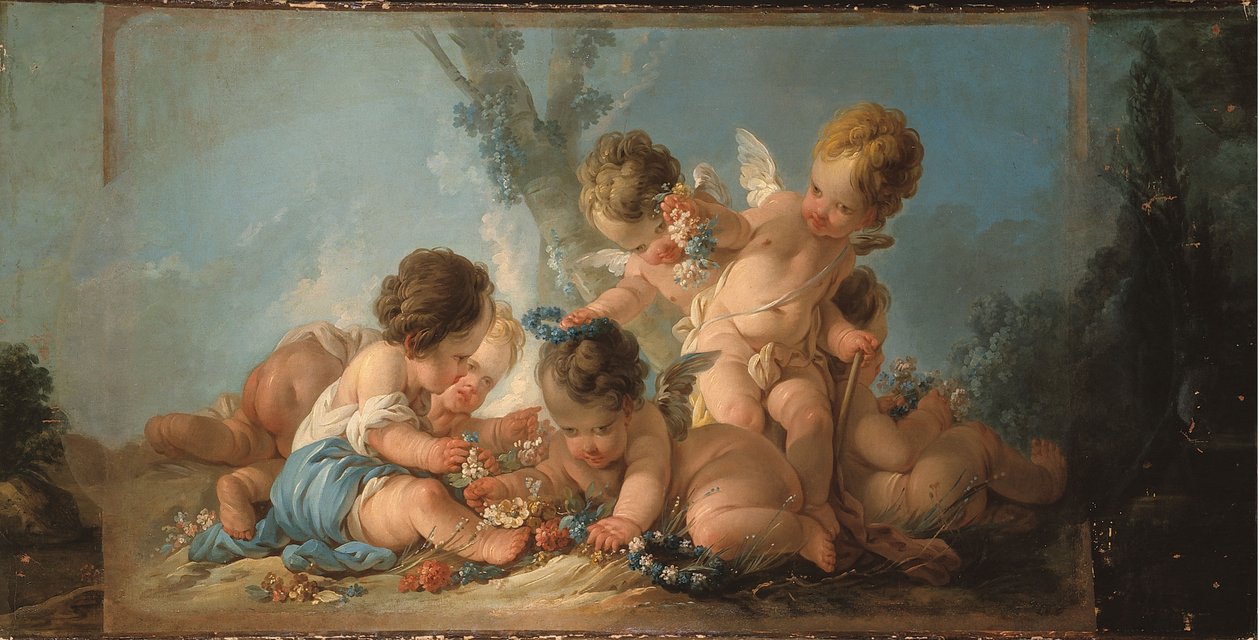 Çiçeklerle oynayan altı aşık grubu, 1761 civarı (kapı üstü) by Jean-Francois Clermont
