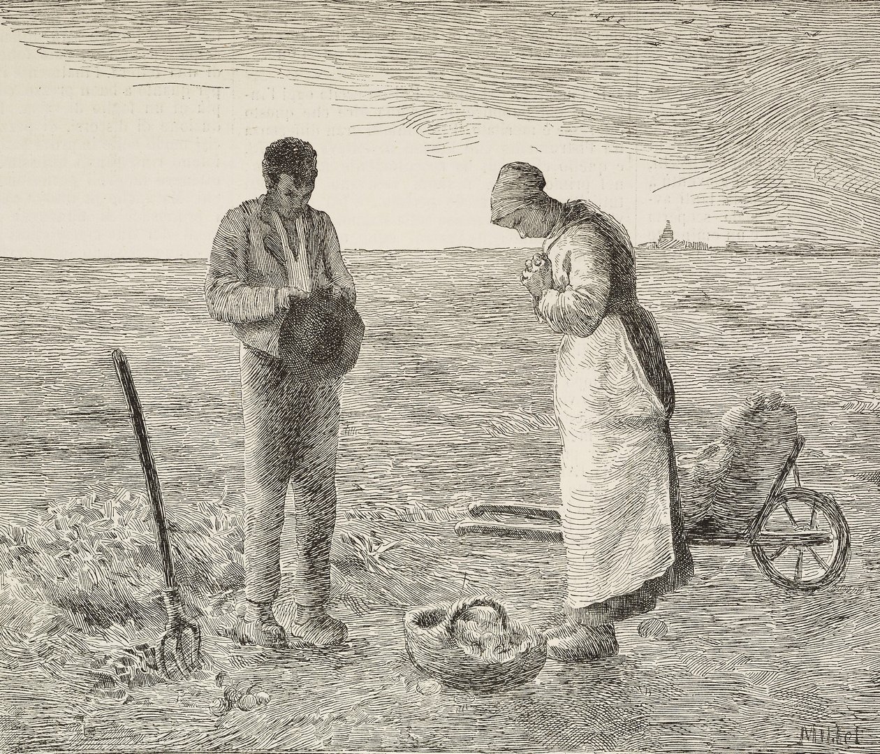 Angelus, tarlalardaki çiftçiler, Jean-Francois Millet (1814-1875), Fransız ressam, L