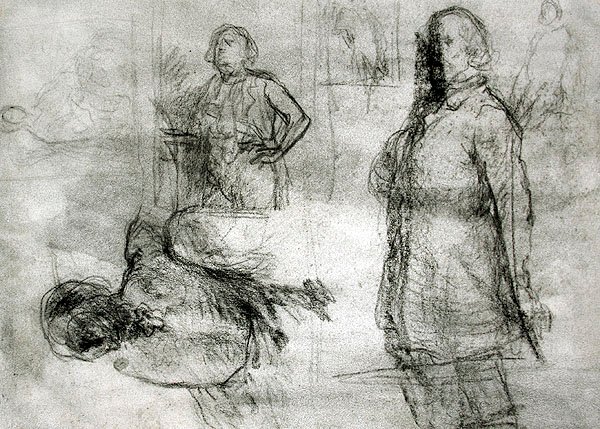 Les Lavandieres (kara masal, kurşun kalem, kalem ve kağıt üzerine mürekkep) by Jean Francois Millet