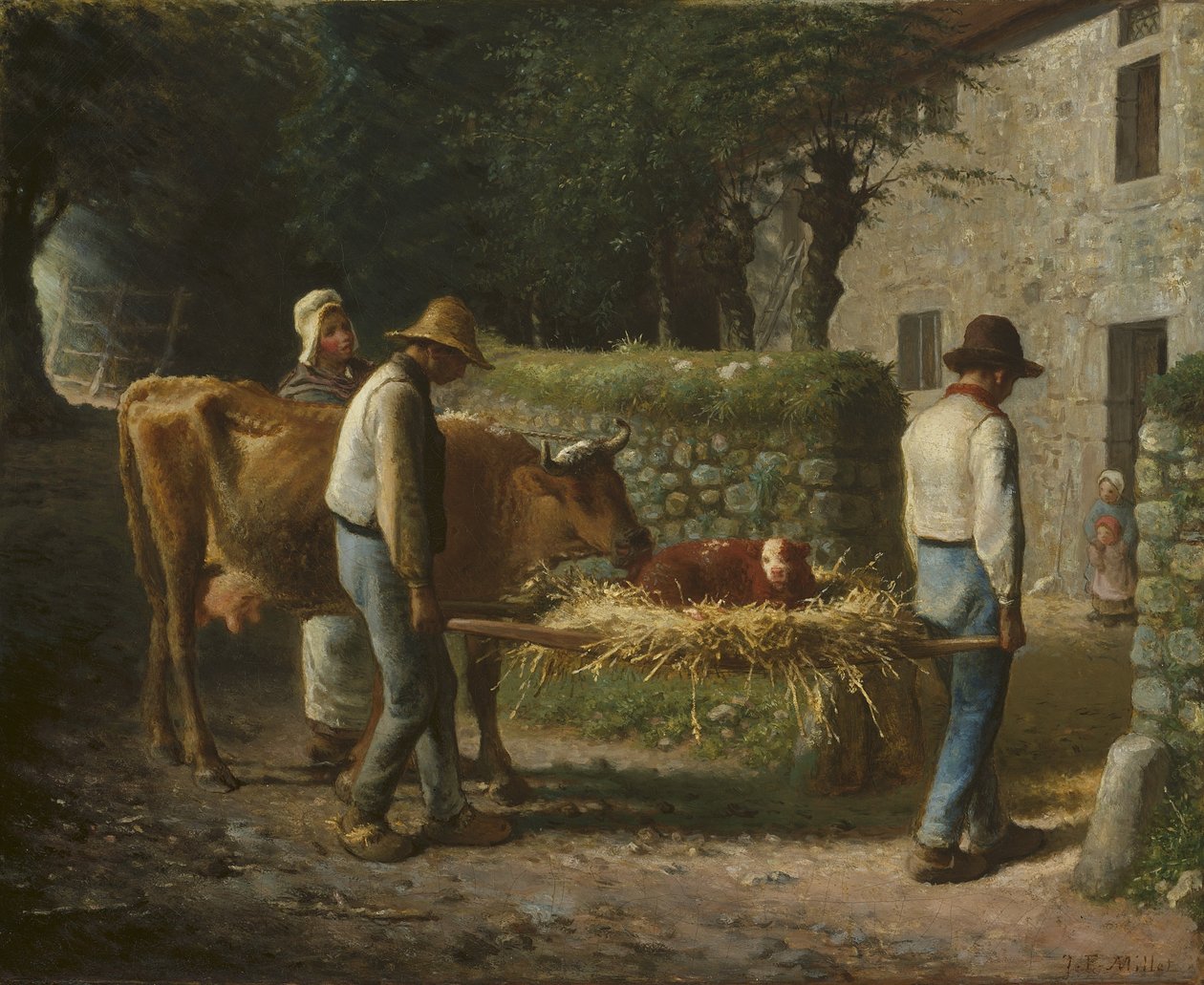 Tarlada Doğmuş Bir Buzağıyı Eve Getiren Köylüler, 1864 by Jean Francois Millet