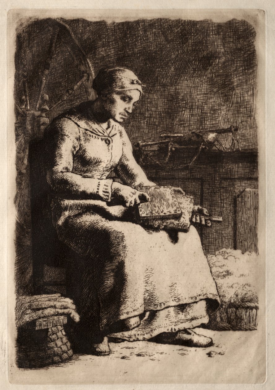 Taraklayan Kadın (gravür) by Jean-Francois Millet
