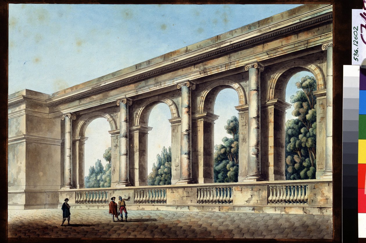 Kemerli bir galerinin görünümü. Jean Francois Thomas de Thomon