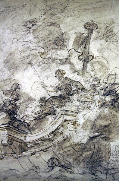 Astolfo, Andronica ve Sofrosina ile yola çıkıyor (kalem ve mürekkep, tebeşir ve kağıt üzerinde yıkama) by Jean Honore Fragonard