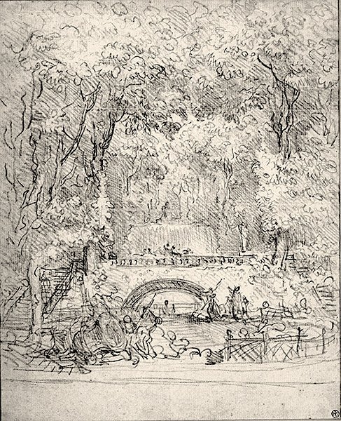 Bahçede çağlayan (kağıt üzerinde tebeşir) by Jean Honore Fragonard
