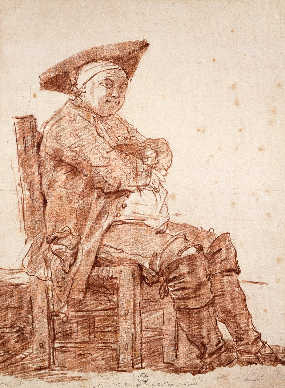 Jean Honore Fragonard (1732-1806) tarafından Postiglione olarak bilinen oturan adam portresi, iyimser çizim by Jean Honore Fragonard