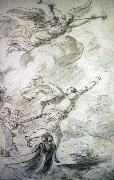 Ruggiero karaya atlıyor (kalem ve mürekkep, tebeşir ve kağıt üzerinde yıkama) by Jean Honore Fragonard