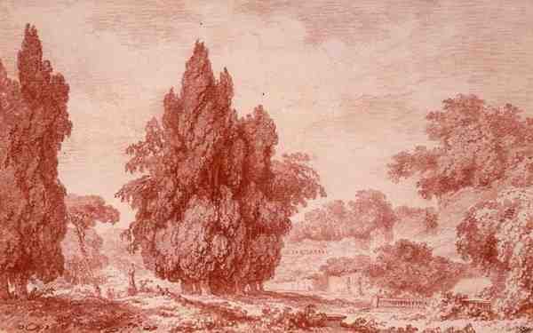 Park görünümü (kağıt üzerinde kırmızı tebeşir) by Jean Honore Fragonard