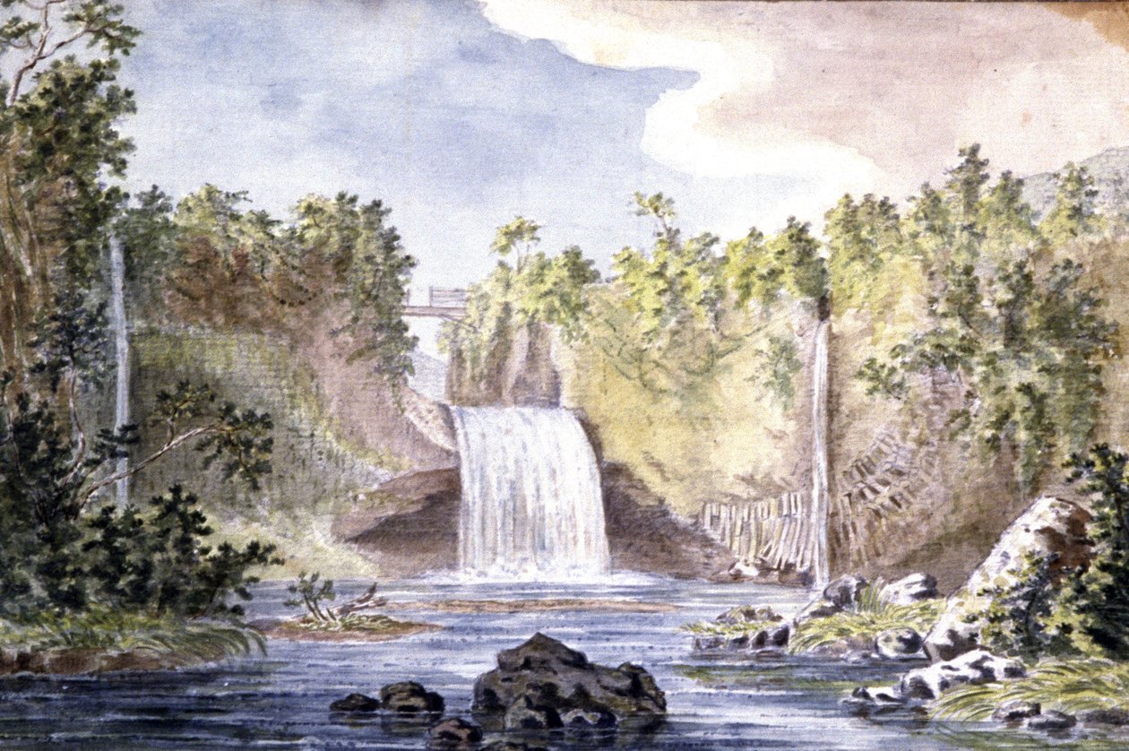 Reunion Adası'ndaki kaya şelalesi by Jean Joseph Patu de Rosemont