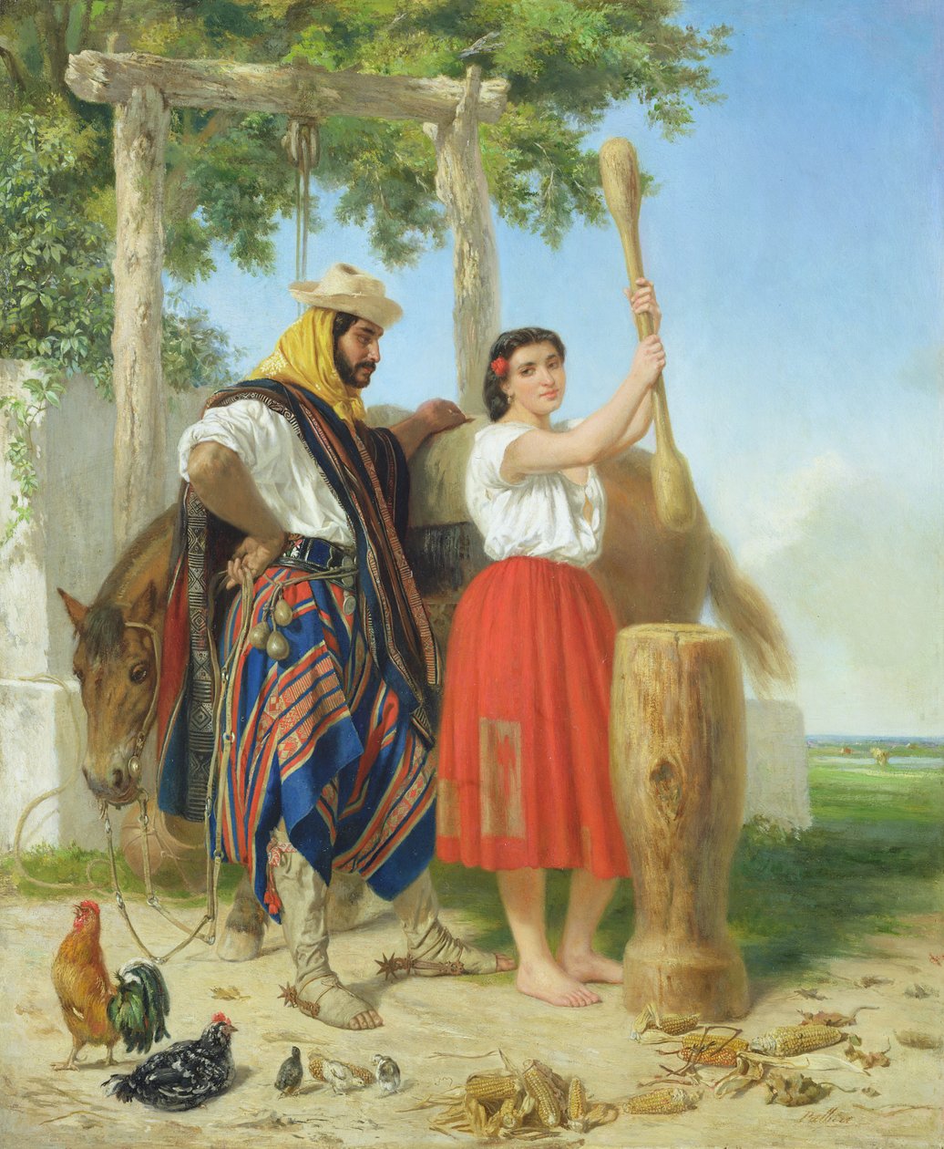 Mısırın dövülmesi; İspanyol Amerikan Sahnesi by Jean Leon Palliere