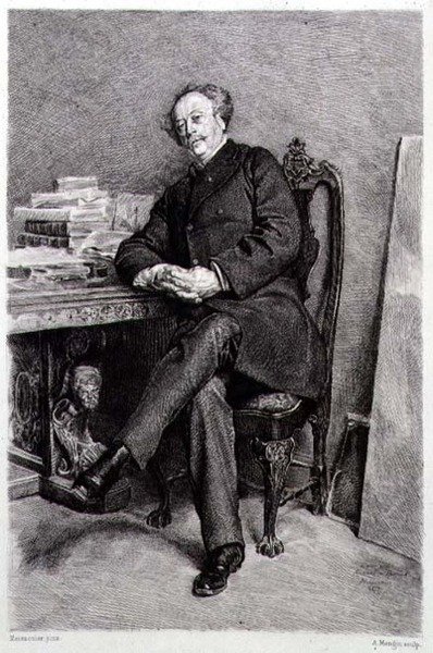 Alexandre Dumas fils (1824-95), Fransız romancı ve oyun yazarı, A Mongin tarafından oyulmuş (gravür) by Jean Louis Ernest (after) Meissonier